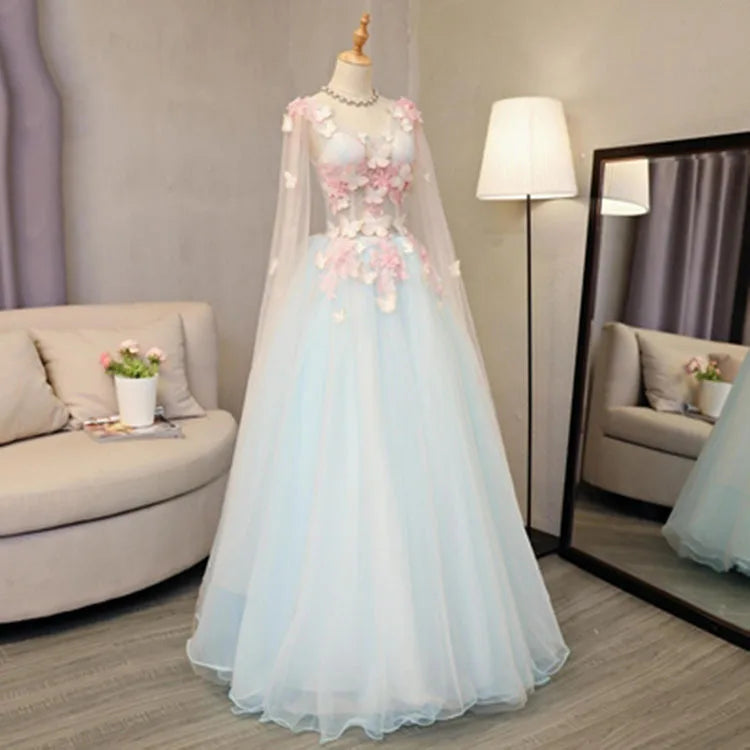 2024 Quinceanera Dresses With Cap Summer New Fairy Dress Butterfly Light Blue V Neck Ball Gown Vestidos De 15 Anos Quinceanera
