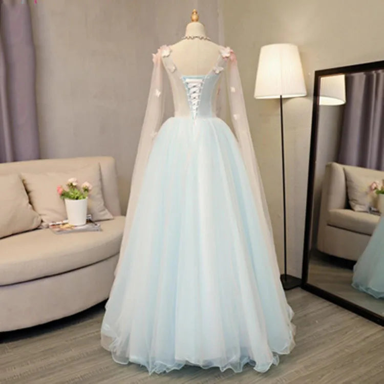 2024 Quinceanera Dresses With Cap Summer New Fairy Dress Butterfly Light Blue V Neck Ball Gown Vestidos De 15 Anos Quinceanera