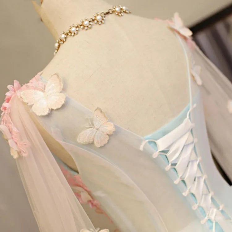 2024 Quinceanera Dresses With Cap Summer New Fairy Dress Butterfly Light Blue V Neck Ball Gown Vestidos De 15 Anos Quinceanera