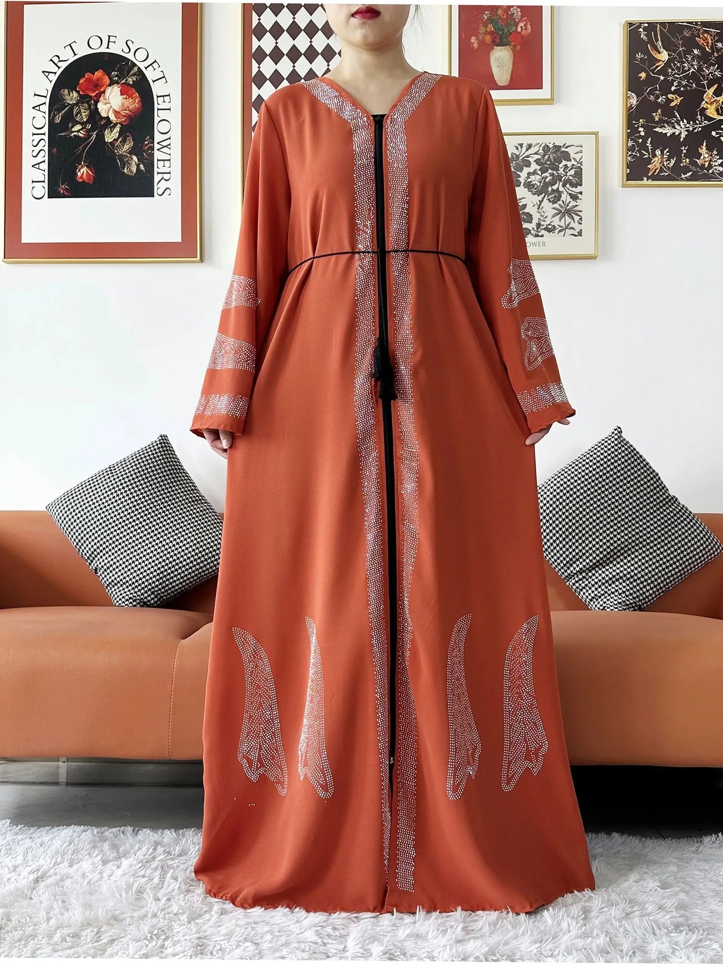 2024 Women Elegant Party Dress Chiffon Open Abaya Muslim Women Dress Islamic Clothing Cardigan Abaya Women Muslim Dress