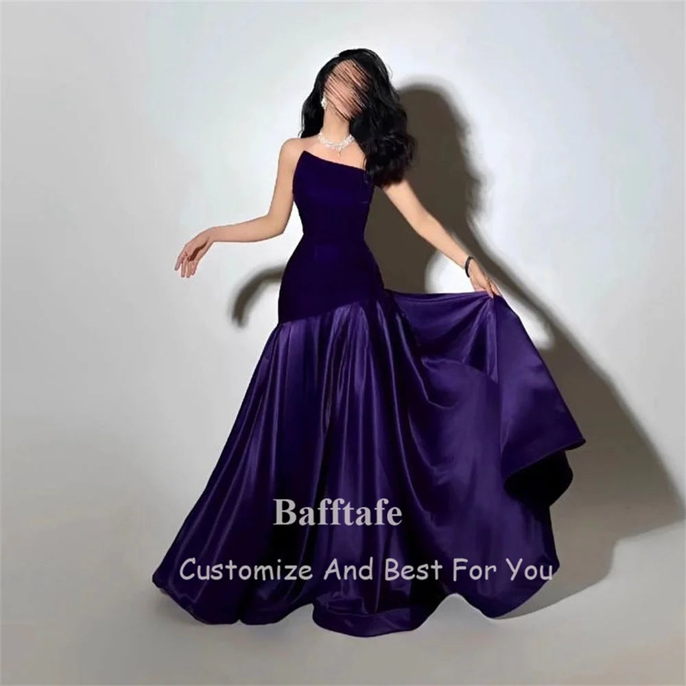 Bafftafe Purple Velvet Satin Formal Evening Dresses Customized Mermaid Arabia Fishtail Prom Dress Women Formal Party Gowns 2025
