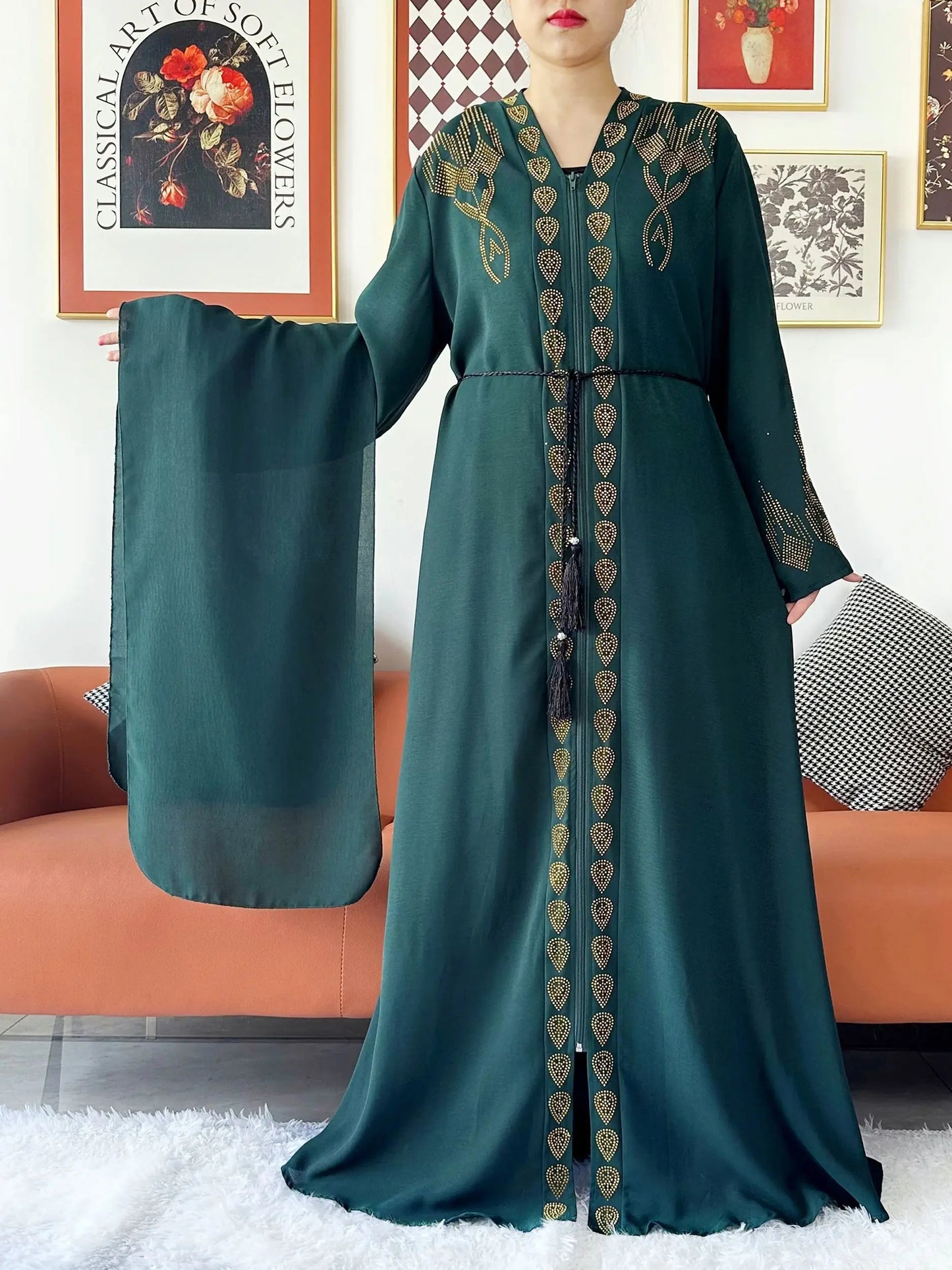 2024 Women Elegant Party Dress Chiffon Open Abaya Muslim Women Dress Islamic Clothing Cardigan Abaya Women Muslim Dress