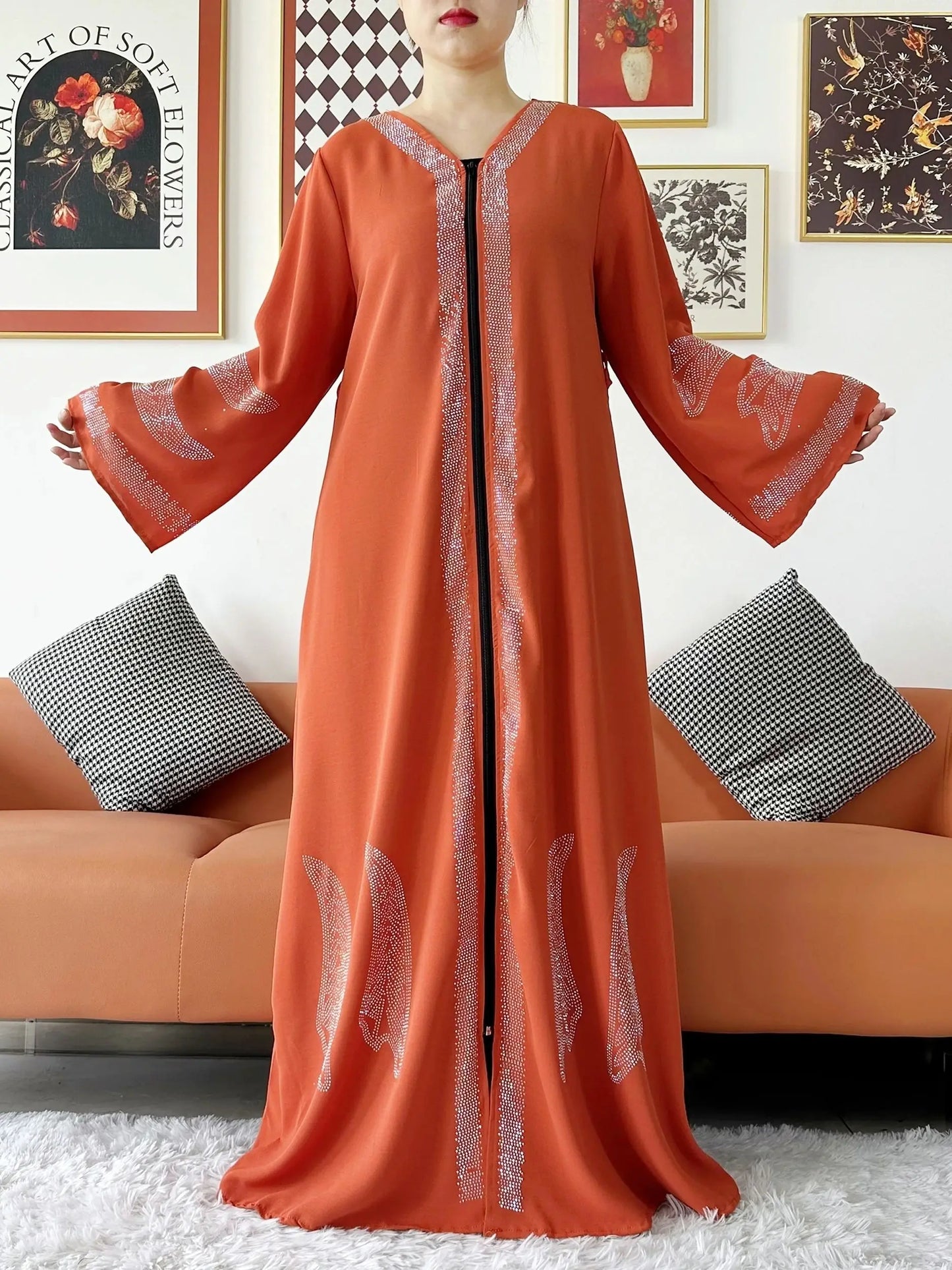 2024 Women Elegant Party Dress Chiffon Open Abaya Muslim Women Dress Islamic Clothing Cardigan Abaya Women Muslim Dress