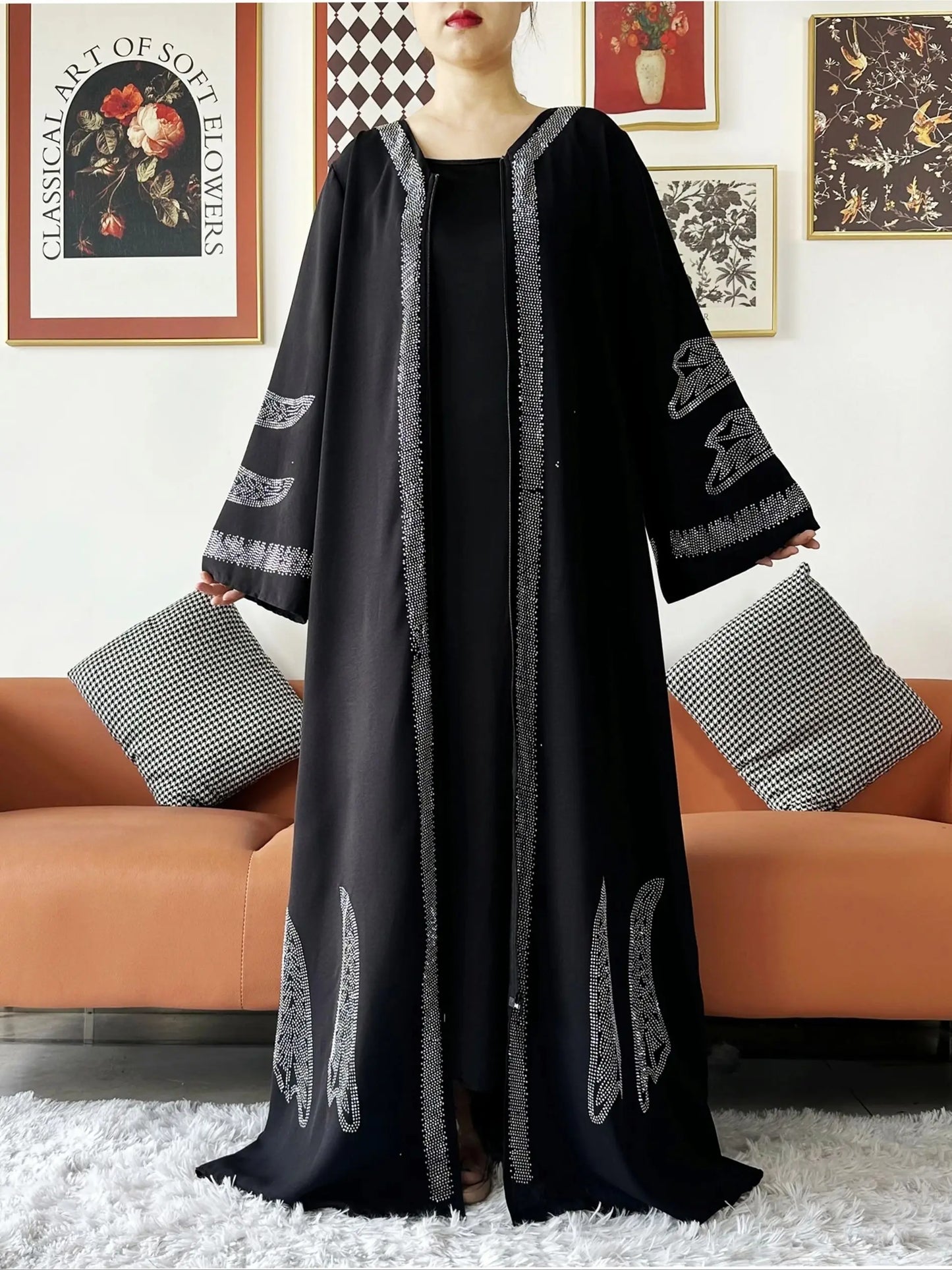 2024 Women Elegant Party Dress Chiffon Open Abaya Muslim Women Dress Islamic Clothing Cardigan Abaya Women Muslim Dress