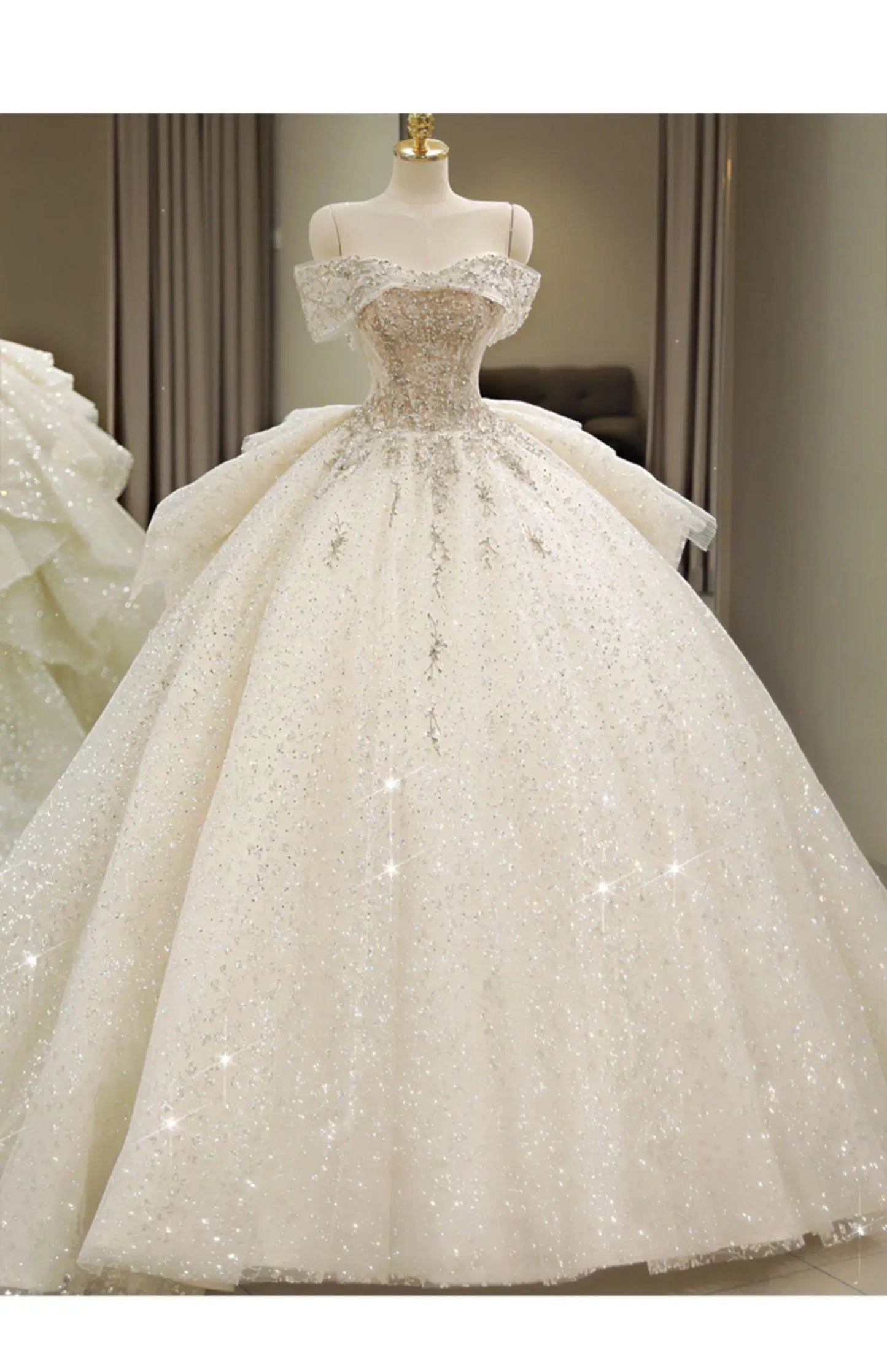 2024 New The Shoulder Wedding Dress Lace Up Luxury Bridal Ball Gown Vestido De Noiva Sweep Large Train Plus Size Made Customized