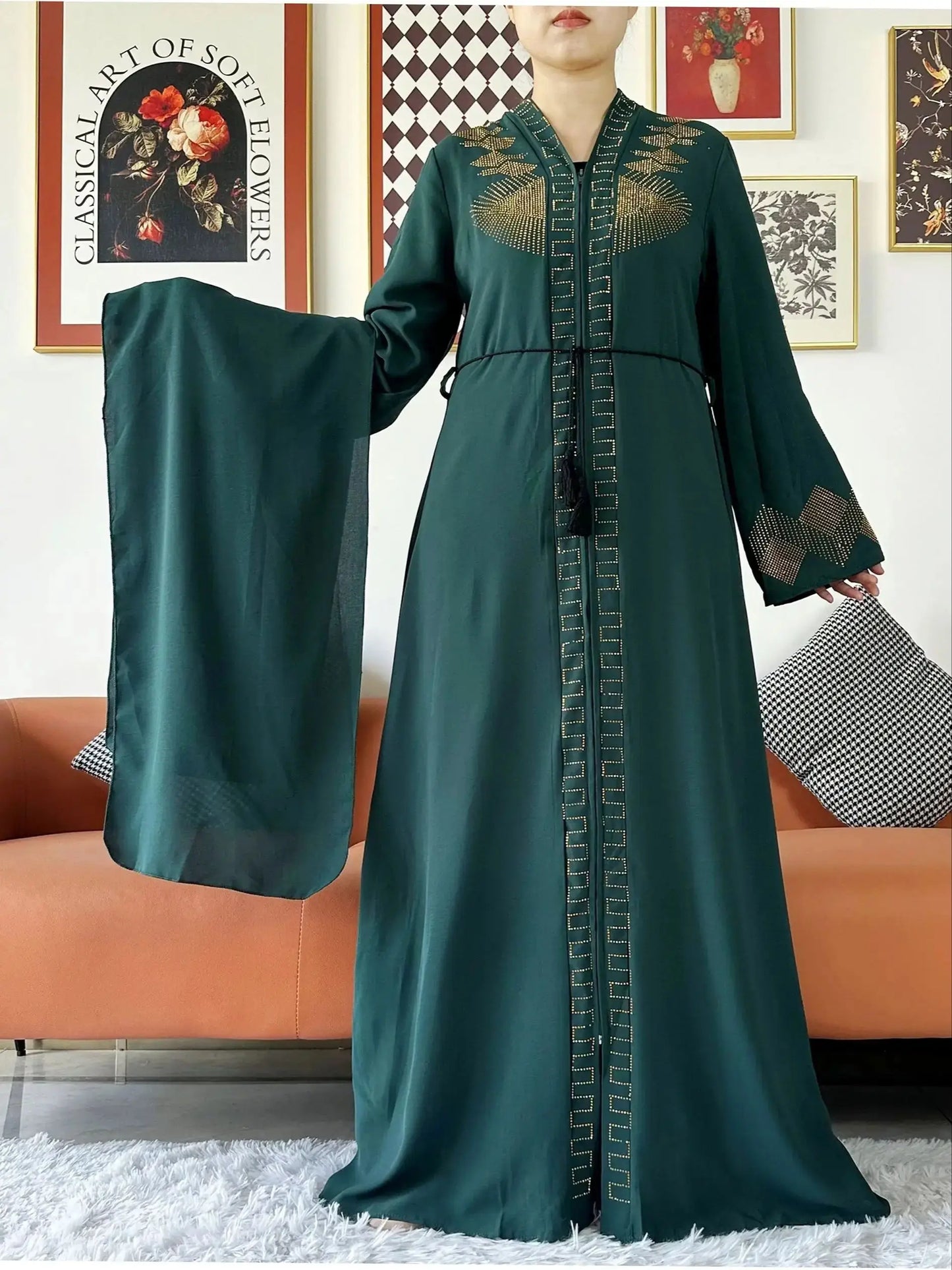 2024 Women Elegant Party Dress Chiffon Open Abaya Muslim Women Dress Islamic Clothing Cardigan Abaya Women Muslim Dress
