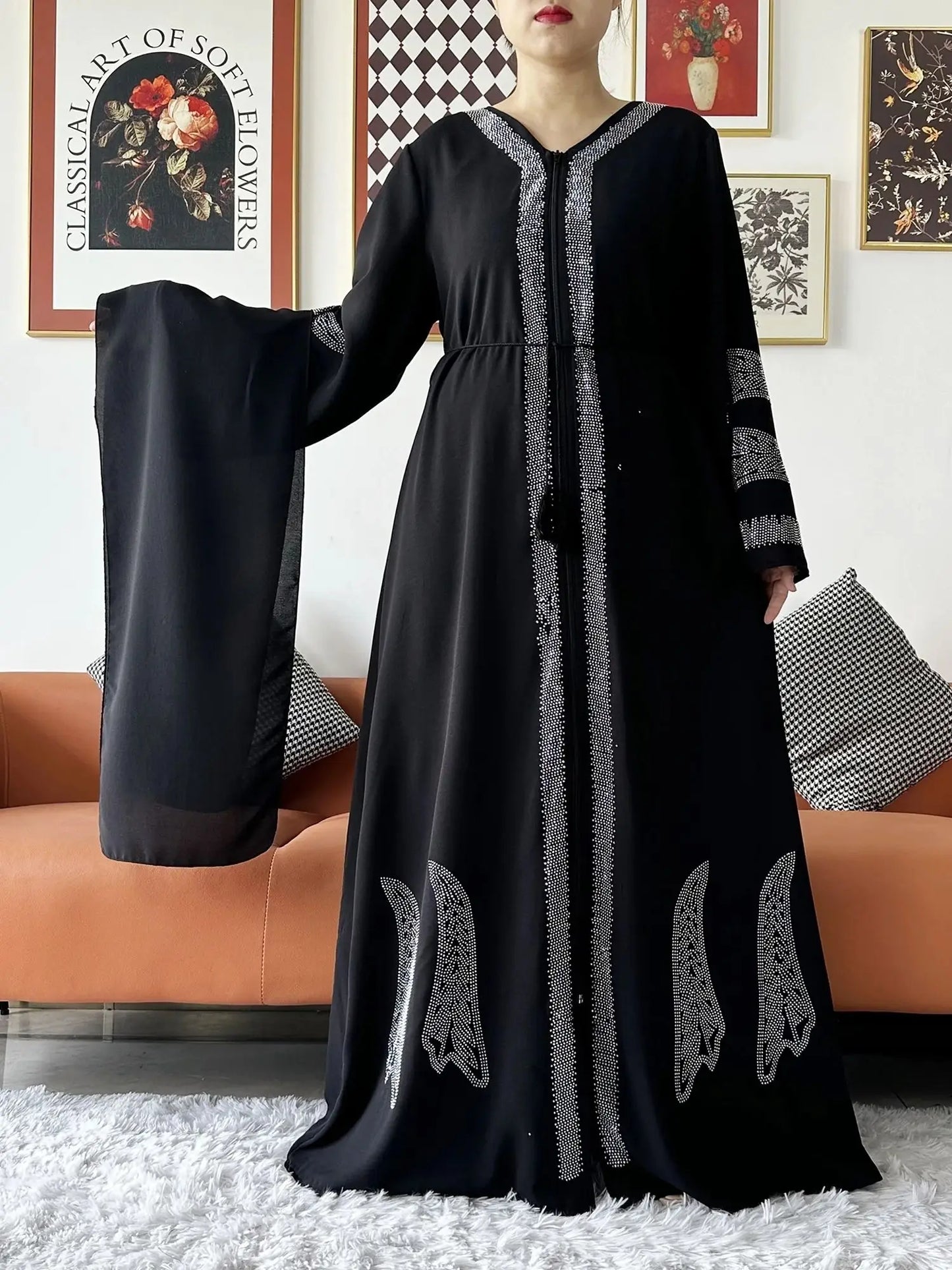 2024 Women Elegant Party Dress Chiffon Open Abaya Muslim Women Dress Islamic Clothing Cardigan Abaya Women Muslim Dress