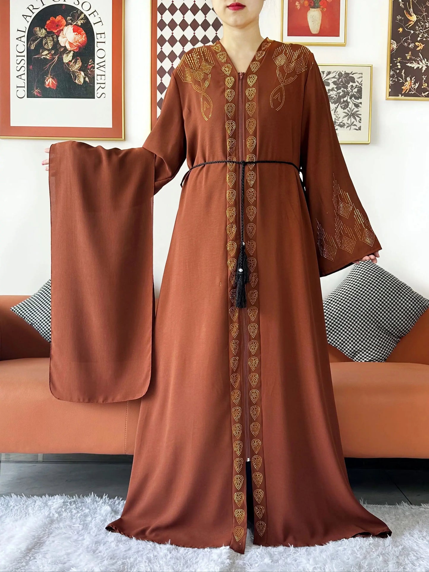 2024 Women Elegant Party Dress Chiffon Open Abaya Muslim Women Dress Islamic Clothing Cardigan Abaya Women Muslim Dress