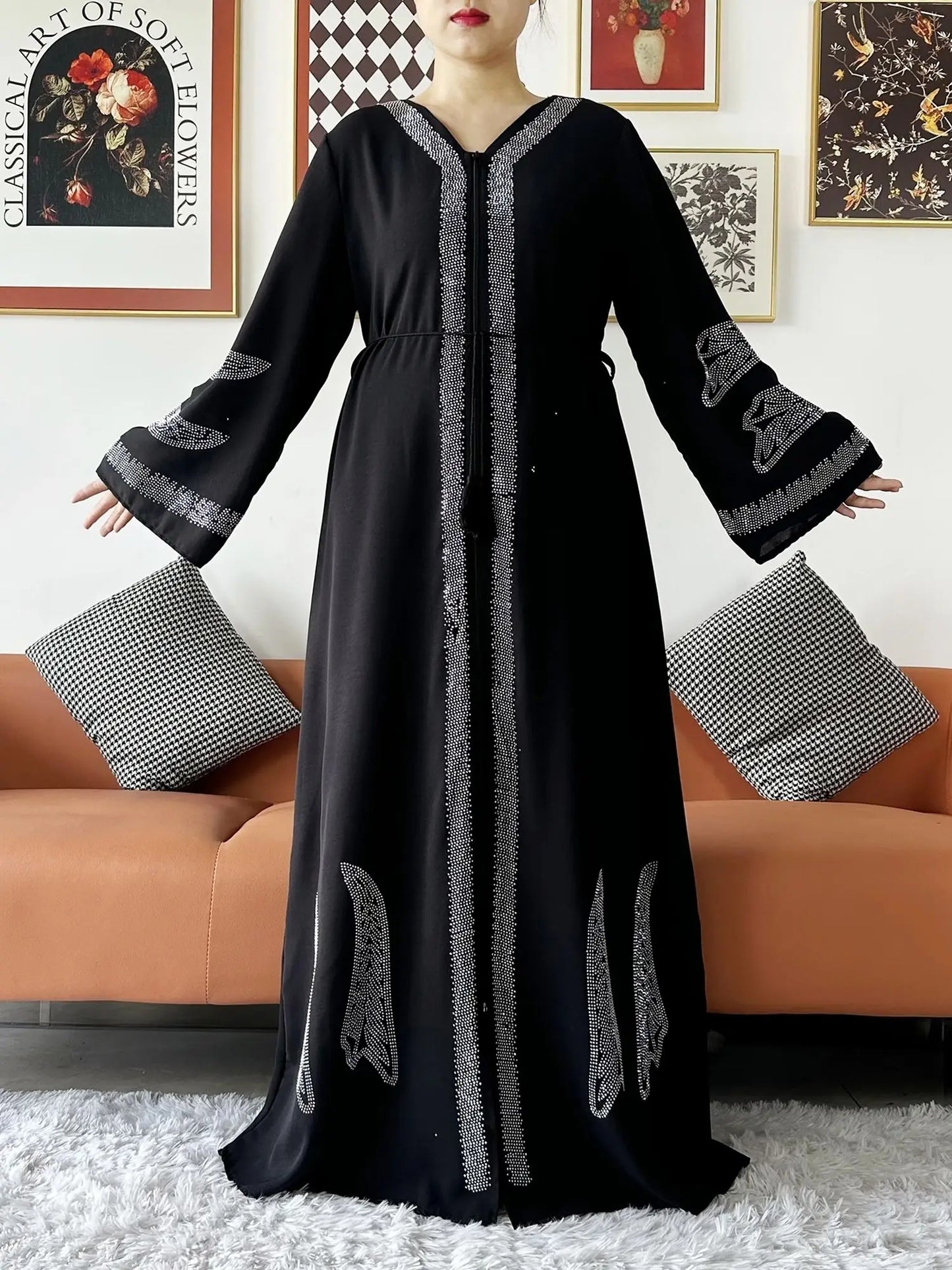 2024 Women Elegant Party Dress Chiffon Open Abaya Muslim Women Dress Islamic Clothing Cardigan Abaya Women Muslim Dress